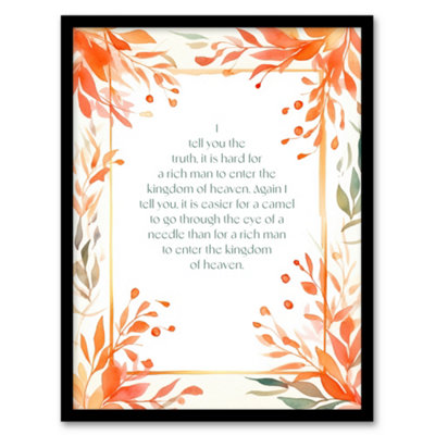 Artery8 Matthew 19:24 Jesus Christian Bible God Quote Orange Wall Art PrintA4 Size from B&Q