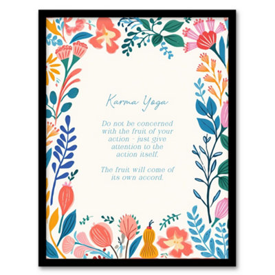 Artery8 Hinduism Karma Yoga Veda Hindu Faith Gods Quote Floral Framed Wall Art PrintA4 Size from B&Q