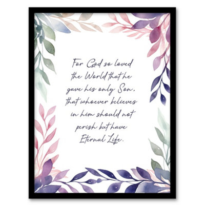 B&Q -  John 3:16 God So Loved The World Quote Bible Verse Violet Wall Art PrintA4 Size