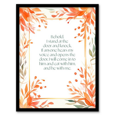 Artery8 Framed Wall Art Behold Stand At Door And Knock Orange Christian Bible Quote12X16 Inch from B&Q