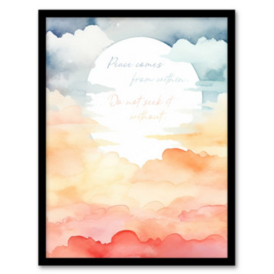 Artery8 Framed Wall Art Peace Comes From Within Buddhist Mindfulness Sun Clouds12X16 Inch from B&Q