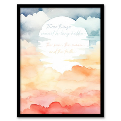 B&Q -  Framed Wall Art Truth Cannot Be Hidden Buddhist Mindfulness Sun Clouds12X16 Inch