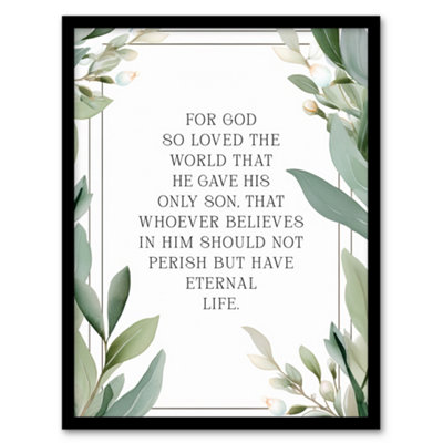 B&Q -  Framed Wall Art John 3:16 God So Loved The World Quote Bible Verse Green12X16 Inch