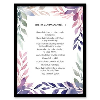 Artery8 Framed Wall Art The 10 Ten Commandments Violet Faith Bible Quote12X16 Inch from B&Q