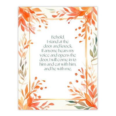 Artery8 Unframed Wall Art Behold Stand At Door And Knock Orange Christian Bible Quote Art12X16 Inch from B&Q