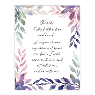 Artery8 Unframed Wall Art Behold Stand At Door And Knock Violet Christian Bible Quote Art12X16 Inch from B&Q