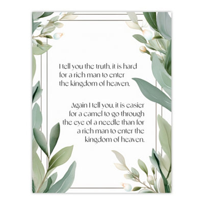 Artery8 Unframed Wall Art Matthew 19:24 Jesus Christian Bible God Quote Green12X16 Inch from B&Q
