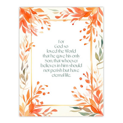 B&Q -  Unframed Wall Art John 3:16 God So Loved The World Quote Bible Verse Orange12X16 Inch