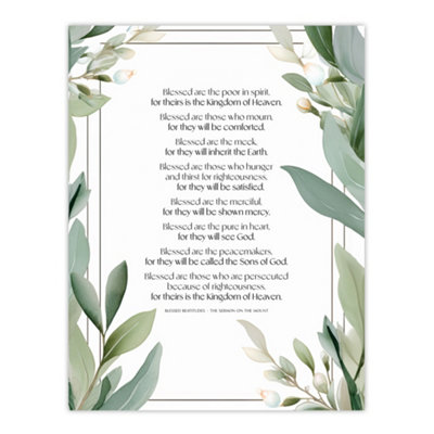 Artery8 Unframed Wall Art Blessed Beatitudes Sermon Of The Mount Matthew Gospel Green Art12X16 Inch from B&Q