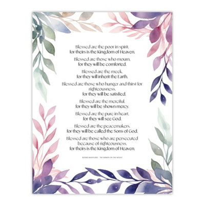 Artery8 Unframed Wall Art Blessed Beatitudes Sermon Of The Mount Matthew Gospel Violet Art12X16 Inch from B&Q