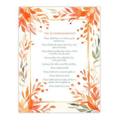Artery8 Unframed Wall Art The 10 Ten Commandments Orange Faith Bible Quote12X16 Inch from B&Q