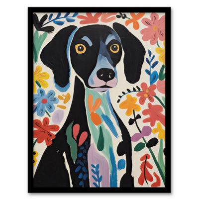 Artery8 Springtime Sensory Overload Bright Dog Oil Painting Henri Matisse Style Floral Pet Portrait Wall Art PrintA4 Size from B&Q