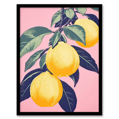 Artery8 Lemon Tree Branch Pastel Colour Mauve Pink Green Kitchen Wall Art PrintA4 Size from B&Q