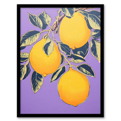 Artery8 Lemon Tree Branch Vibrant Yellow Purple Green Kitchen Wall Art PrintA4 Size from B&Q