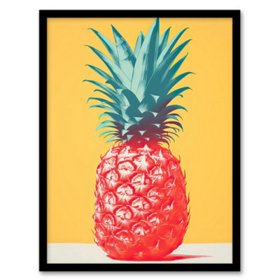Artery8 Tropical Radiance Vibrant Pineapple Kitchen Artwork Pink Yellow Green Pop Wall Art PrintA4 Size