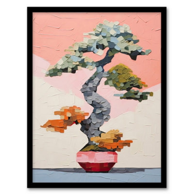 Artery8 Framed Wall Art Japanese Bonsai Tree Plant Pot Thick Palette Oil Painting12X16 Inch from B&Q