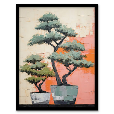 Artery8 Framed Wall Art Two Japanese Bonsai Tree Plant Pots Thick Palette Oil Painting12X16 Inch from B&Q