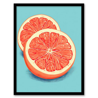 Artery8 Framed Wall Art Sliced Grapefruit Duotone Painting Vibrant Blue Orange Kitchen12X16 Inch from B&Q