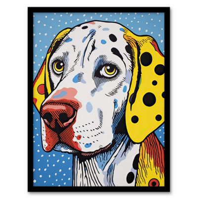 Artery8 Framed Wall Art Dalmatian Dog Pop Art Yellow Orange Blue Roy Lichtenstein Style Vibrant Pet Portrait12X16 Inch from B&Q