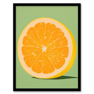 Artery8 Framed Wall Art Sliced Orange On Green Pastel Duotone Colour Block Fruit Kitchen12X16 Inch from B&Q