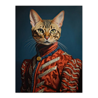 Artery8 Unframed Wall Art Bengal Aristocrat Painting Orange Red Blue Cat Lover Pet Portrait12X16 Inch from B&Q