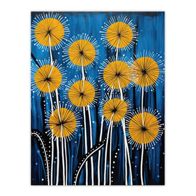 Artery8 Unframed Wall Art Dandelion Flower Seeds Gond Style Painting Blue Yellow Abstract Summer Meadow Patterns12X16 Inch from B&Q