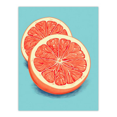 Artery8 Unframed Wall Art Sliced Grapefruit Duotone Painting Vibrant Blue Orange Kitchen12X16 Inch from B&Q
