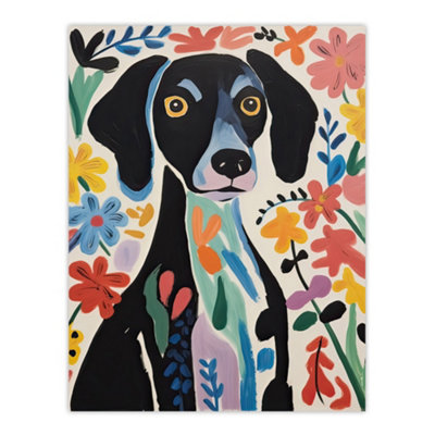 Artery8 Unframed Wall Art Springtime Sensory Overload Bright Dog Painting Henri Matisse Style Floral Pet Portrait12X16 Inch from B&Q