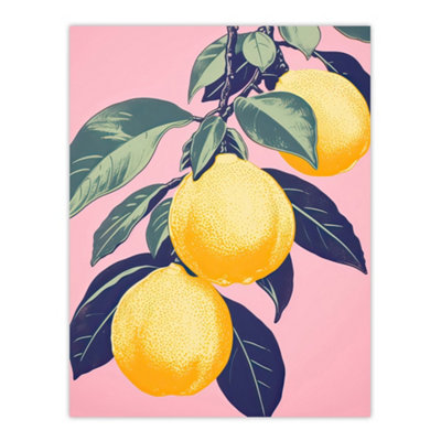 Artery8 Unframed Wall Art Lemon Tree Branch Pastel Colour Mauve Pink Green Kitchen12X16 Inch from B&Q