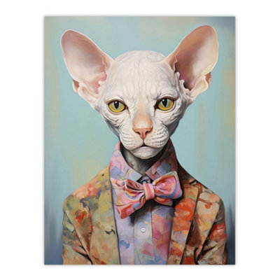 Artery8 Unframed Wall Art Stylish Sphynx Cat Painting Pastel Colour Pet Portrait In Suit And Bow Tie12X16 Inch from B&Q