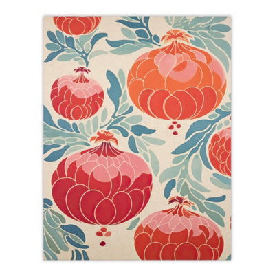 Artery8 Unframed Wall Art Pomegranate Pattern Kitchen Artwork Pastel Colour Pink Orange Blue Retro Japanese Style12X16 Inch from B&Q