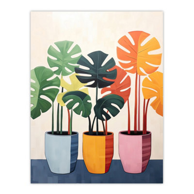 Artery8 Unframed Wall Art Trio Of Colourful Monstera Cheese Plant Pots Botanical Painting12X16 Inch from B&Q