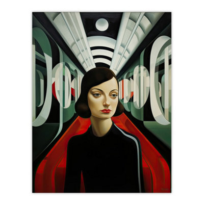 Artery8 Unframed Wall Art Futuristic Train Ride Painting Black Red Green Modern Art Deco Woman Portrait12X16 Inch from B&Q