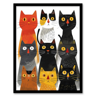 Artery8 Nine Cats 9 Quirky Fun Animals Cat Lover Poster Wall Art PrintA4 Size from B&Q