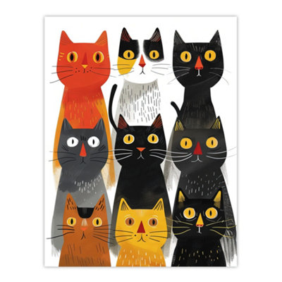 Artery8 Unframed Wall Art Nine Cats 9 Quirky Fun Animals Cat Lover12X16 Inch from B&Q