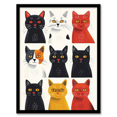 Artery8 Framed Wall Art Nine Cats Fun Quirky Animals Cat Lover Poster12X16 Inch from B&Q