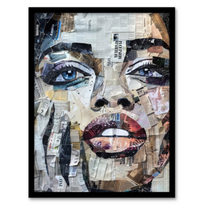 Artery8 Woman Face Newspaper Collage Portrait Poster Wall Art PrintA4 Size from B&Q