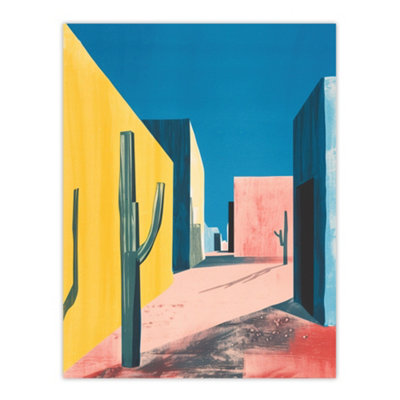 Artery8 Unframed Wall Art Colourful Mexican Village Houses And Cacti12X16 Inch from B&Q