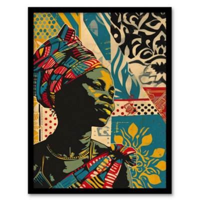 Artery8 Framed Wall Art African Woman Colourful Pattern Portrait Painting Poster12X16 Inch from B&Q