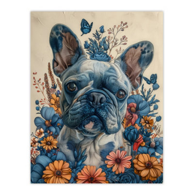 Artery8 Unframed Wall Art French Bulldog Puppy Dog Lover Floral Portrait12X16 Inch from B&Q