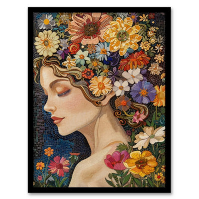 B&Q -  Woman With Spring Flower Headdress Mosaic Poster Wall Art PrintA4 Size