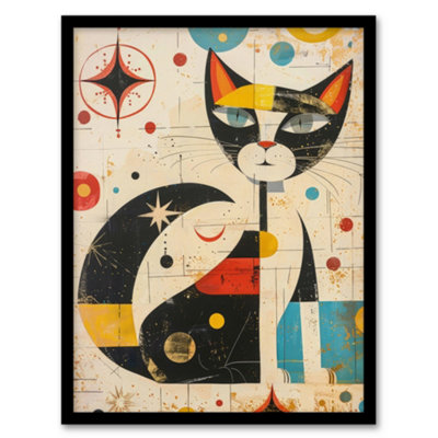 Artery8 Abstract Mid Century Modern Atomic Cat Lover Poster Wall Art PrintA4 Size from B&Q