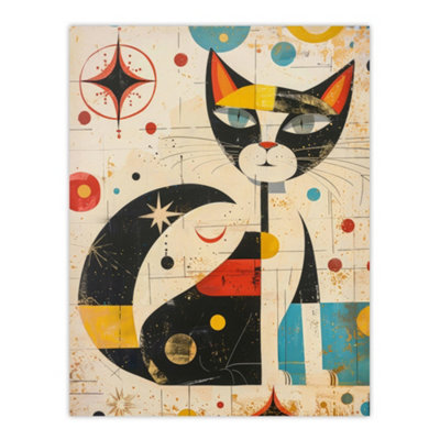 Artery8 Unframed Wall Art Abstract Mid Century Modern Atomic Cat Lover12X16 Inch from B&Q