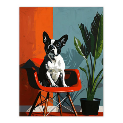 Artery8 Unframed Wall Art French Bulldog Chair And Potted Plant Portrait12X16 Inch from B&Q