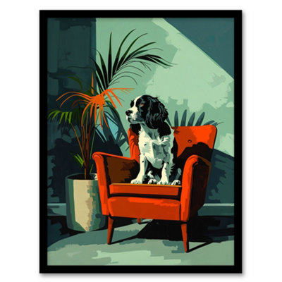 Artery8 Springer Spaniel Dog Lover Red Armchair Portrait Poster Wall Art PrintA4 Size from B&Q