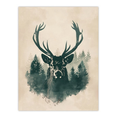 Artery8 Unframed Wall Art Majestic Stag Head Forest Watercolour Design12X16 Inch from B&Q