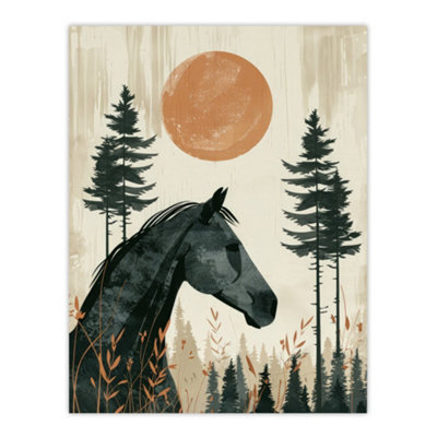 B&Q -  Unframed Wall Art Horse And Pine Trees Simple Boho Style Painting12X16 Inch