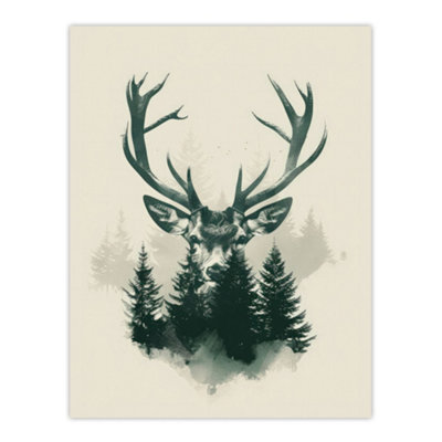 Artery8 Unframed Wall Art Stag Head And Pine Trees Forest Design12X16 Inch from B&Q