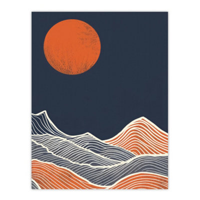 Artery8 Unframed Wall Art Sea Waves Lines Sun Blue Orange Abstract Painting12X16 Inch from B&Q
