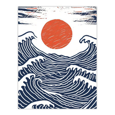 Artery8 Unframed Wall Art Sun With Sea Waves Orange Blue Seascape Painting12X16 Inch from B&Q